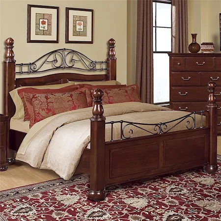 Transitional King Bed With Iron Scroll Details and Storage Drawers